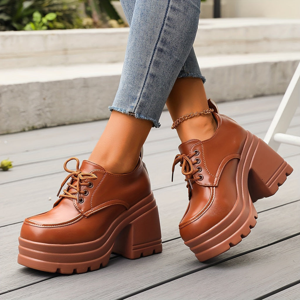 Amelia Chunky Platform Oxfords | Lace-Up Block Heel Oxfords