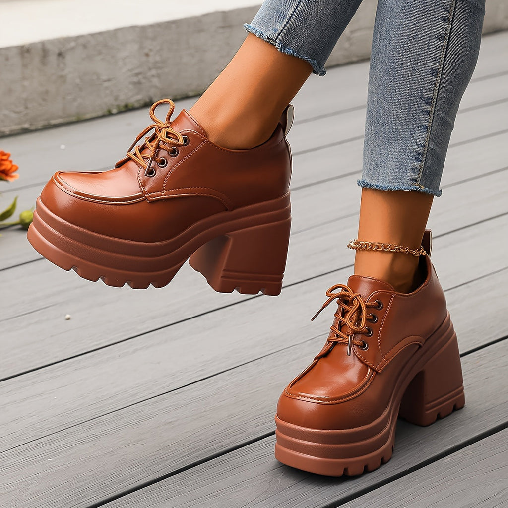Amelia Chunky Platform Oxfords | Lace-Up Block Heel Oxfords