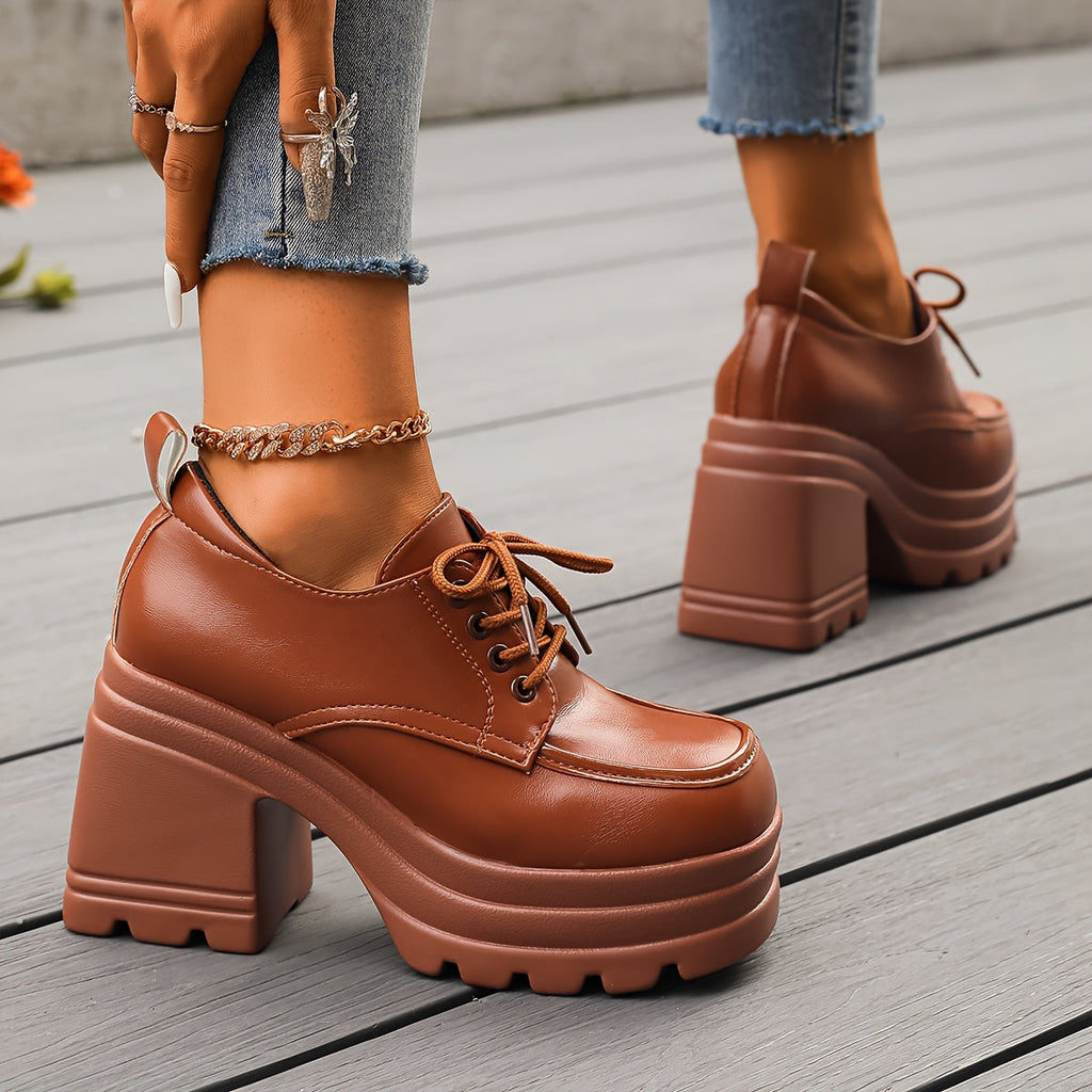 Amelia Chunky Platform Oxfords | Lace-Up Block Heel Oxfords