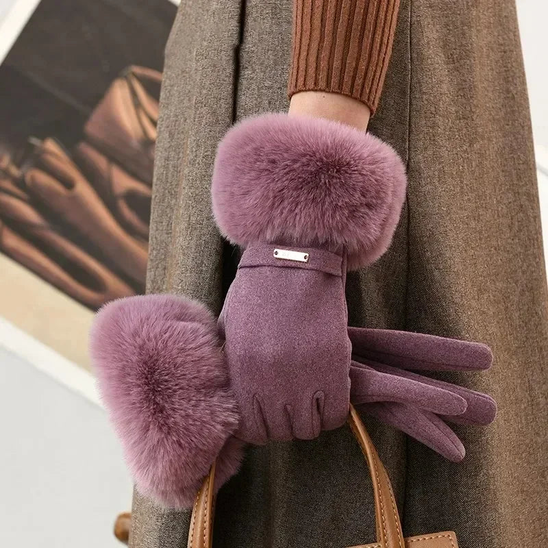 Amelia Fitted Fur Cuff Gloves | Metallic Accent Gloves