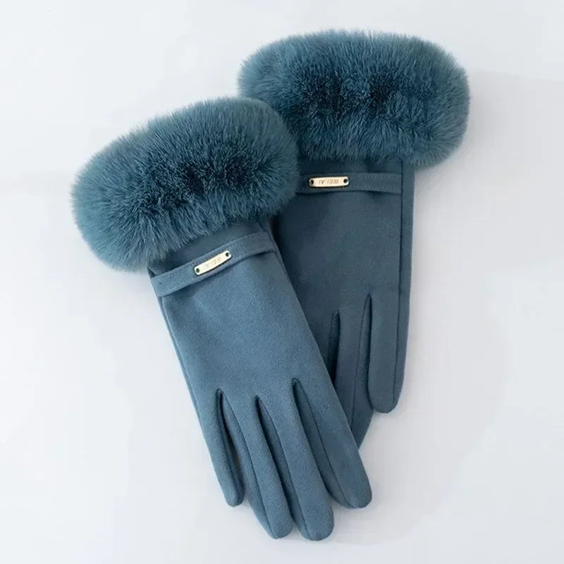 Amelia Fitted Fur Cuff Gloves | Metallic Accent Gloves