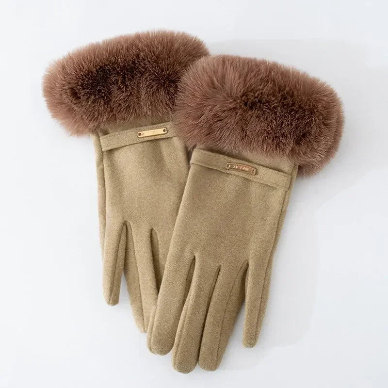 Amelia Fitted Fur Cuff Gloves | Metallic Accent Gloves