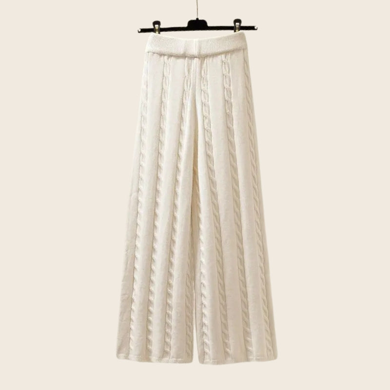 Amelia Wide-Leg Knit Trousers Three-Piece Set | Ribbed Cable Knit Casual Set