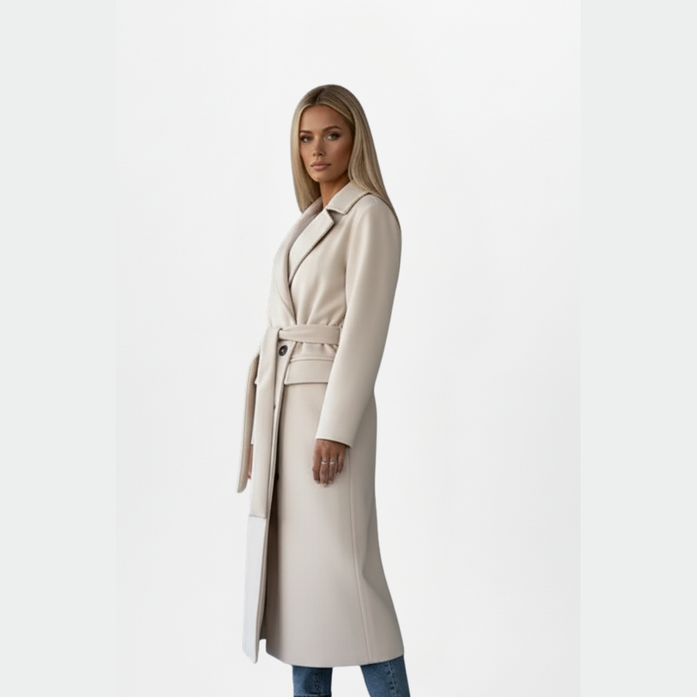 Belted Double-Breasted Long Coat