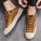 Men's Leather Mesh Sneakers | Cushioned Breathable Urban Trail Street Shoes