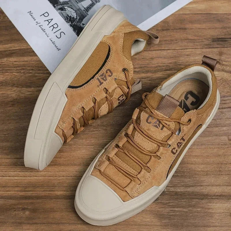 Men's Leather Mesh Sneakers | Cushioned Breathable Urban Trail Street Shoes