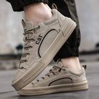 Men's Leather Mesh Sneakers | Cushioned Breathable Urban Trail Street Shoes