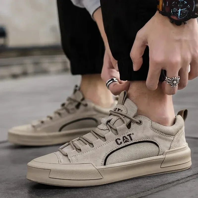 Men's Leather Mesh Sneakers | Cushioned Breathable Urban Trail Street Shoes