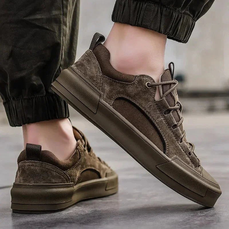 Men's Leather Mesh Sneakers | Cushioned Breathable Urban Trail Street Shoes