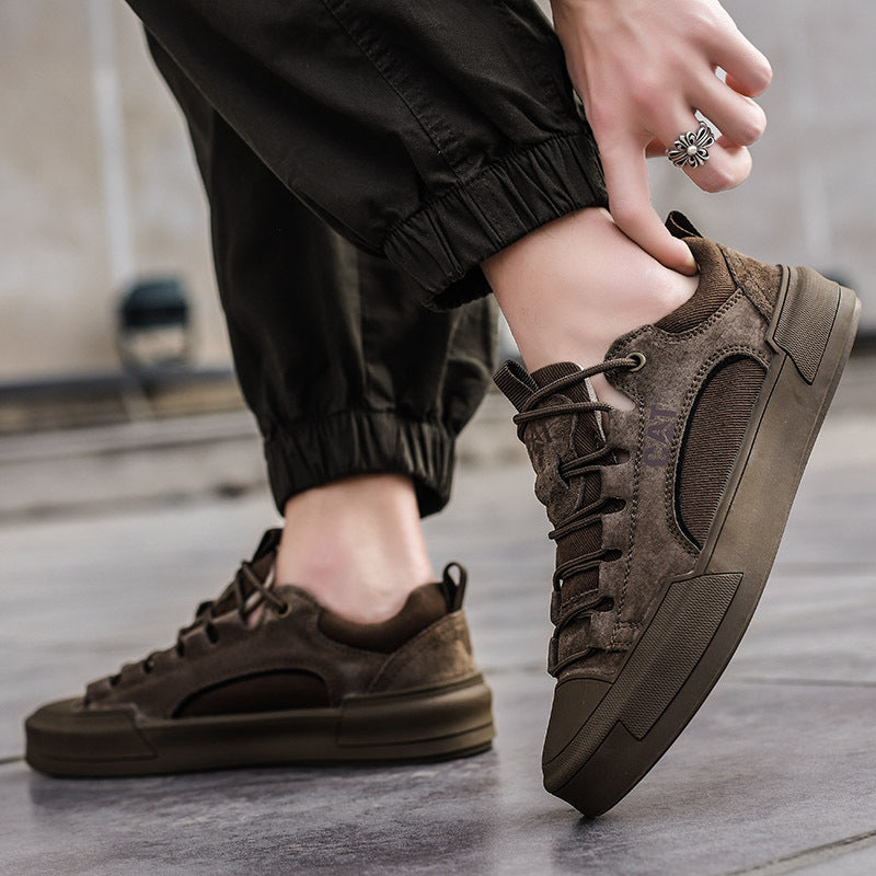 Men's Leather Mesh Sneakers | Cushioned Breathable Urban Trail Street Shoes