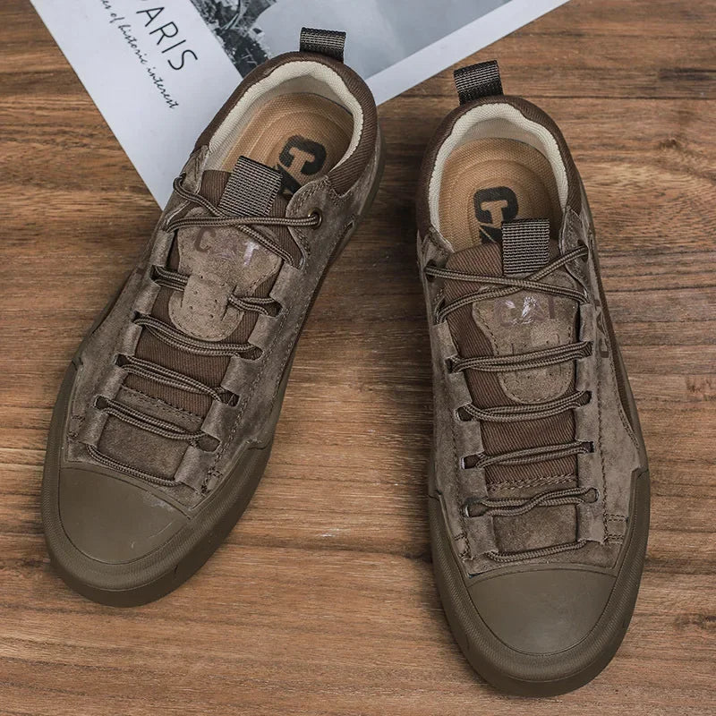 Men's Leather Mesh Sneakers | Cushioned Breathable Urban Trail Street Shoes