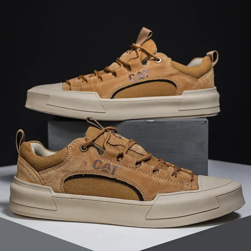 Men's Leather Mesh Sneakers | Cushioned Breathable Urban Trail Street Shoes