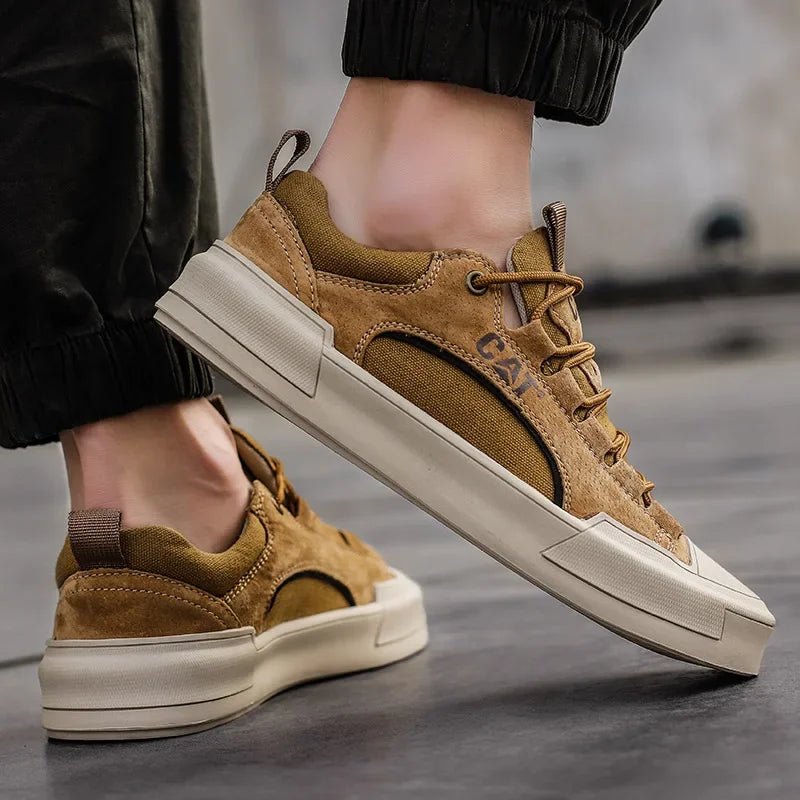 Men's Leather Mesh Sneakers | Cushioned Breathable Urban Trail Street Shoes
