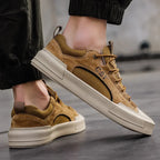 Men's Leather Mesh Sneakers | Cushioned Breathable Urban Trail Street Shoes
