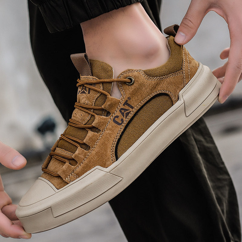 Men's Leather Mesh Sneakers | Cushioned Breathable Urban Trail Street Shoes