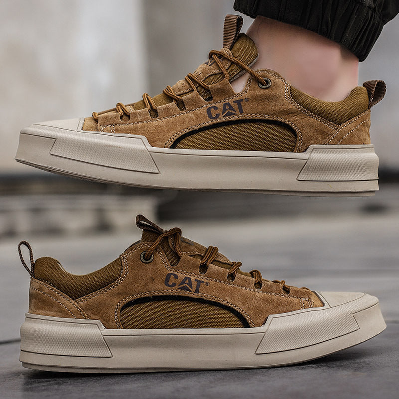 Men's Leather Mesh Sneakers | Cushioned Breathable Urban Trail Street Shoes