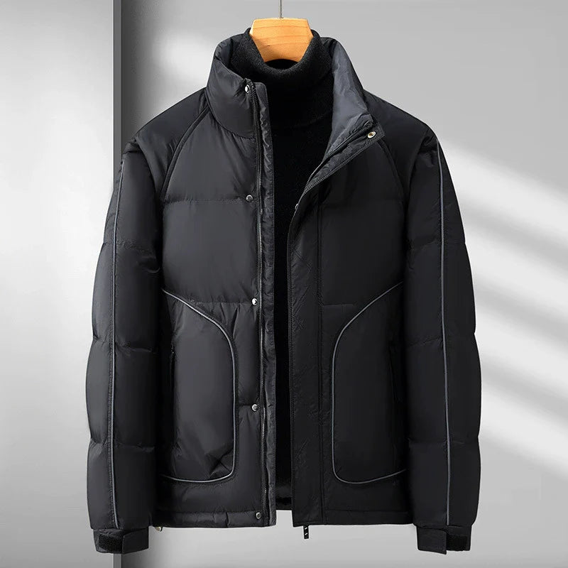 Calder Quilted Puffer Jacket – Stand Collar – Cropped Fit – Zip & Snap Closure
