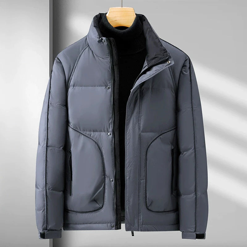 Calder Quilted Puffer Jacket – Stand Collar – Cropped Fit – Zip & Snap Closure