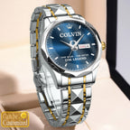 Men's Engraved Stainless Steel Watch | Water-Resistant Adjustable Dress Watch