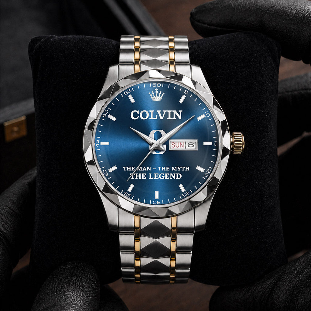 Men's Engraved Stainless Steel Watch | Water-Resistant Adjustable Dress Watch