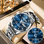 Men's Engraved Stainless Steel Watch | Water-Resistant Adjustable Dress Watch