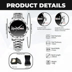 Men's Engraved Stainless Steel Watch | Water-Resistant Adjustable Dress Watch