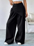 Women's High-Waisted Wrap Front Wide-Leg Pants | Lightweight Cotton Blend Pants