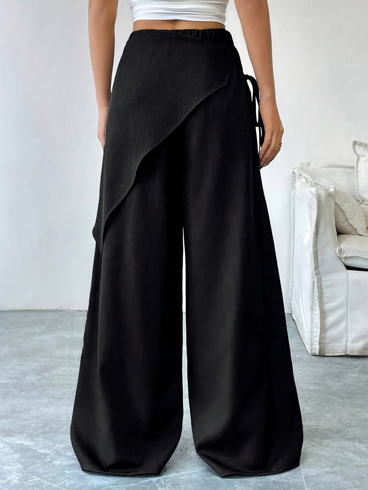 Women's High-Waisted Wrap Front Wide-Leg Pants | Lightweight Cotton Blend Pants