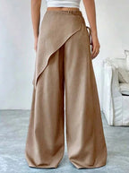 Women's High-Waisted Wrap Front Wide-Leg Pants | Lightweight Cotton Blend Pants