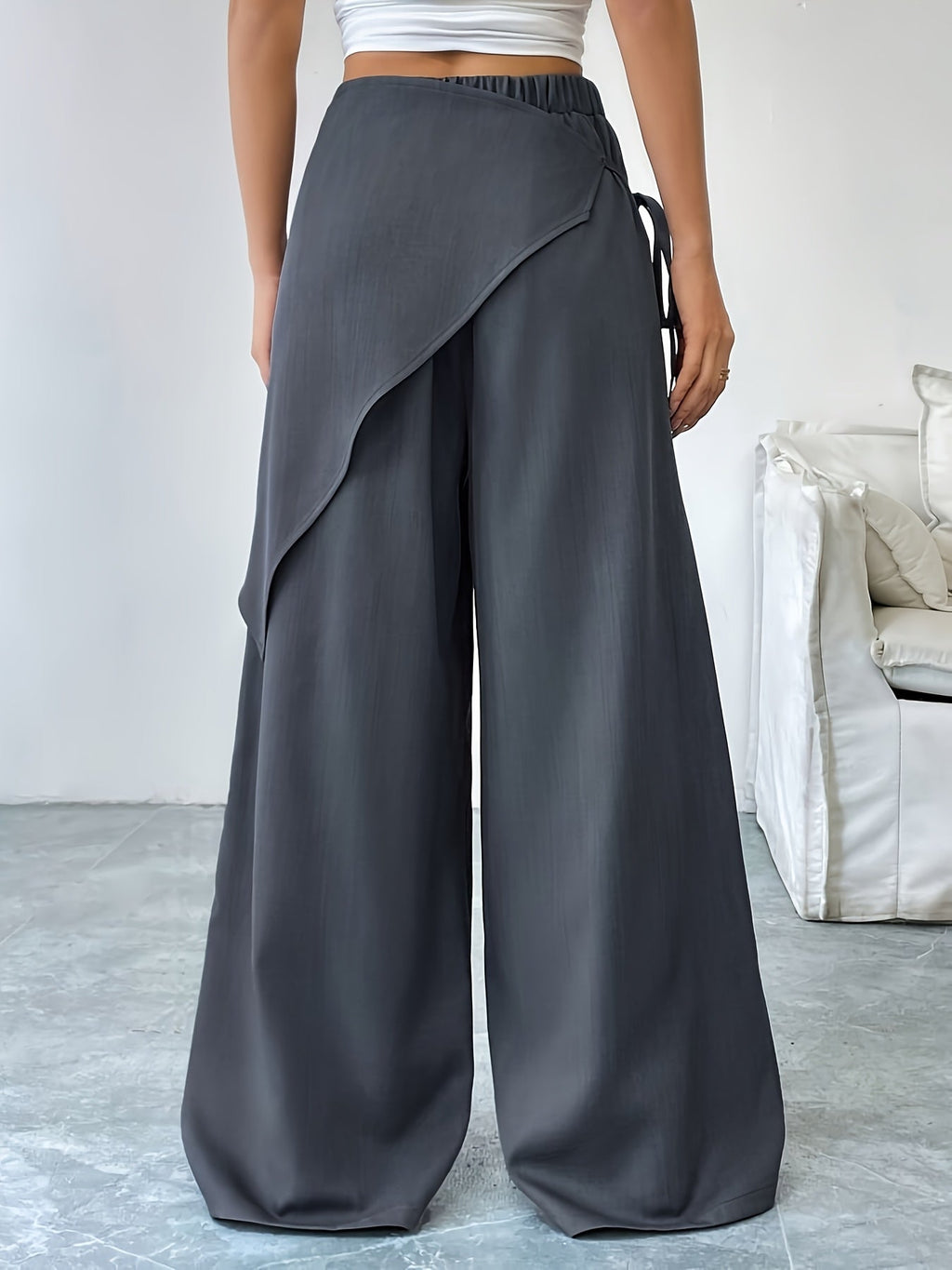 Women's High-Waisted Wrap Front Wide-Leg Pants | Lightweight Cotton Blend Pants