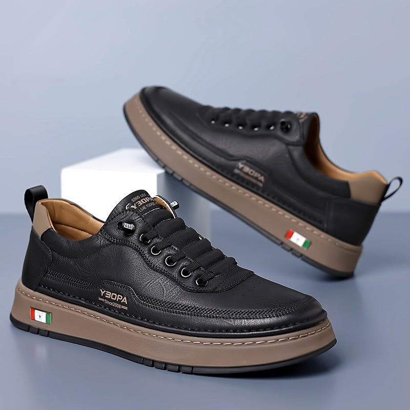 Men's Genuine Leather Sneakers | Hand-Stitched Cushioned Sole Everyday Shoes