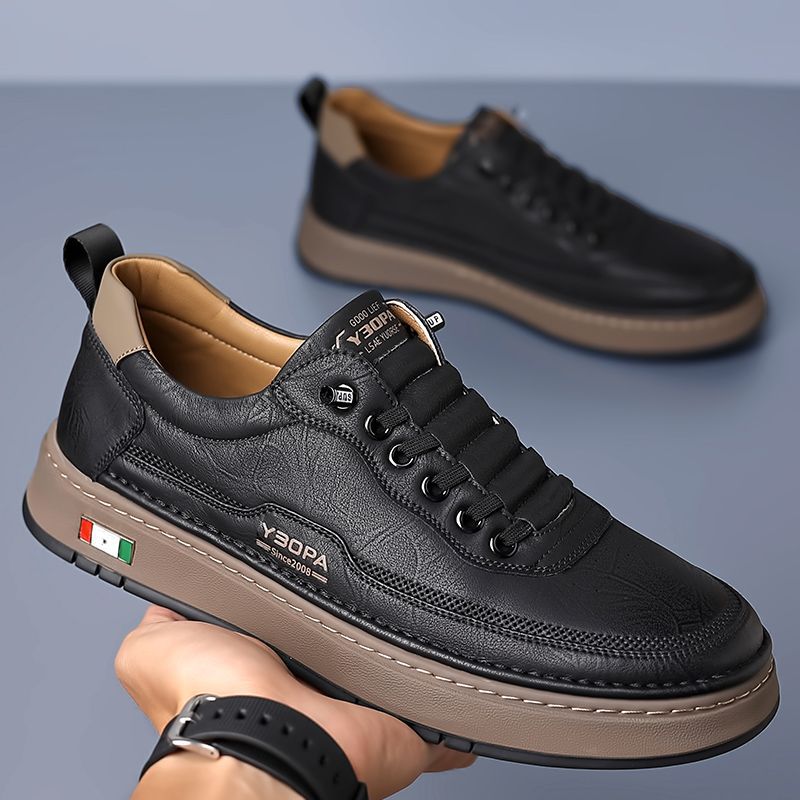 Men's Genuine Leather Sneakers | Hand-Stitched Cushioned Sole Everyday Shoes