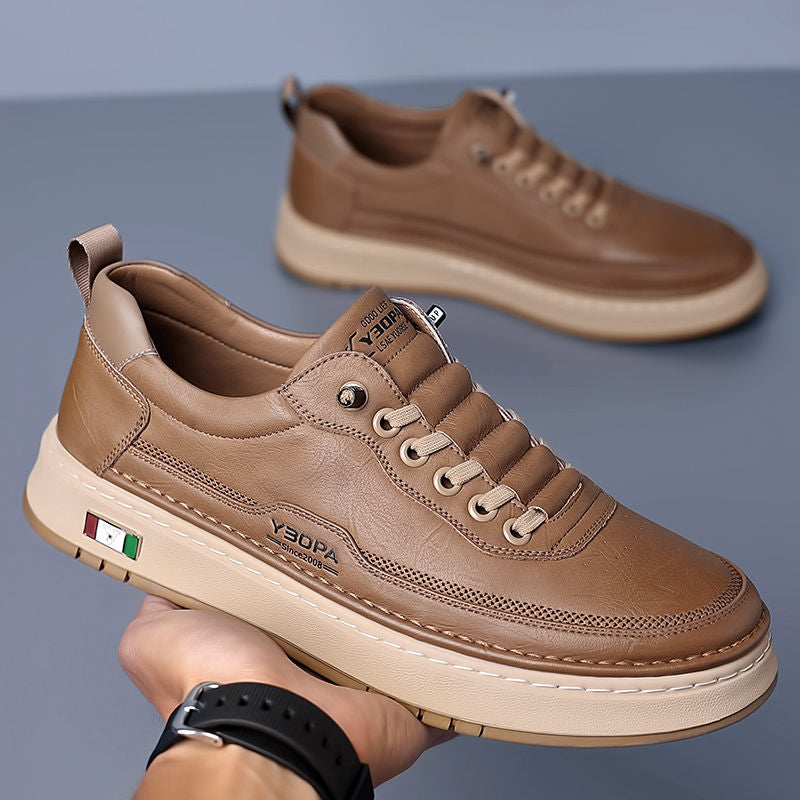 Men's Genuine Leather Sneakers | Hand-Stitched Cushioned Sole Everyday Shoes