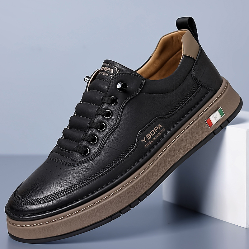 Men's Genuine Leather Sneakers | Hand-Stitched Cushioned Sole Everyday Shoes