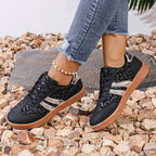 Leopard Print Retro Court Sneakers | Metallic Stripe Gum Sole Lace-Up Sneakers