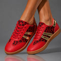 Leopard Print Retro Court Sneakers | Metallic Stripe Gum Sole Lace-Up Sneakers