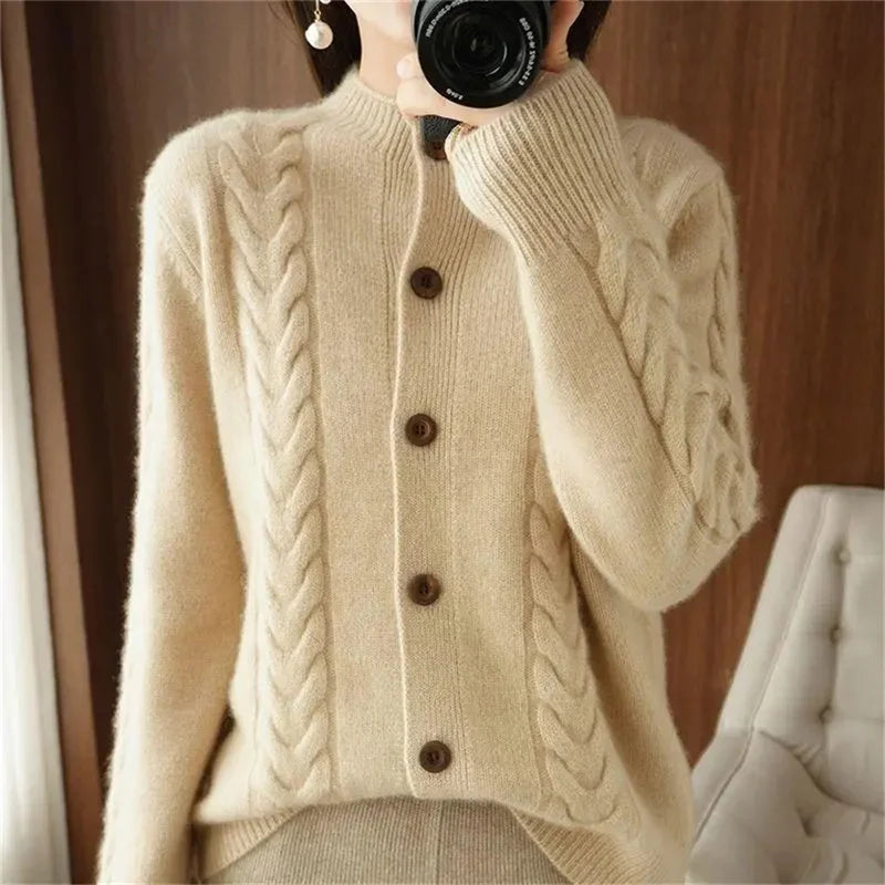 Maeve Classic Knit Cardigan | Textured Cable Knit Button