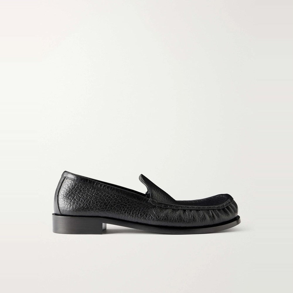 Men's Black Pebbled Leather Moc Toe Loafers