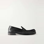 Men's Black Pebbled Leather Moc Toe Loafers