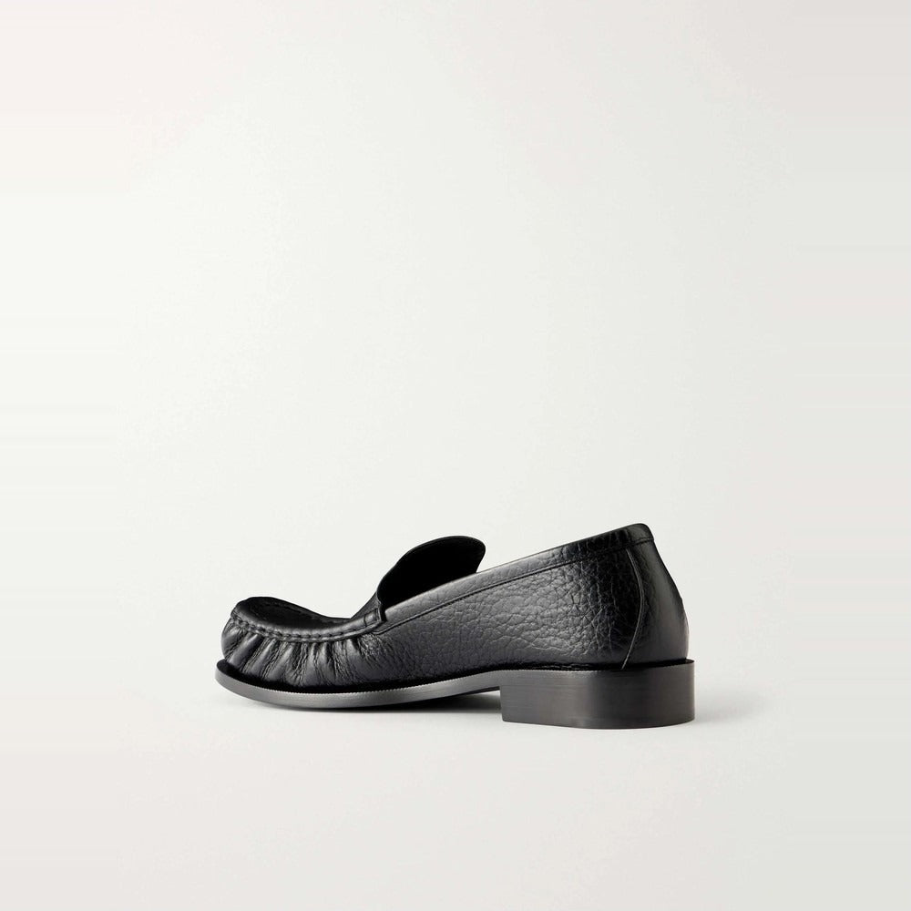 Men's Black Pebbled Leather Moc Toe Loafers
