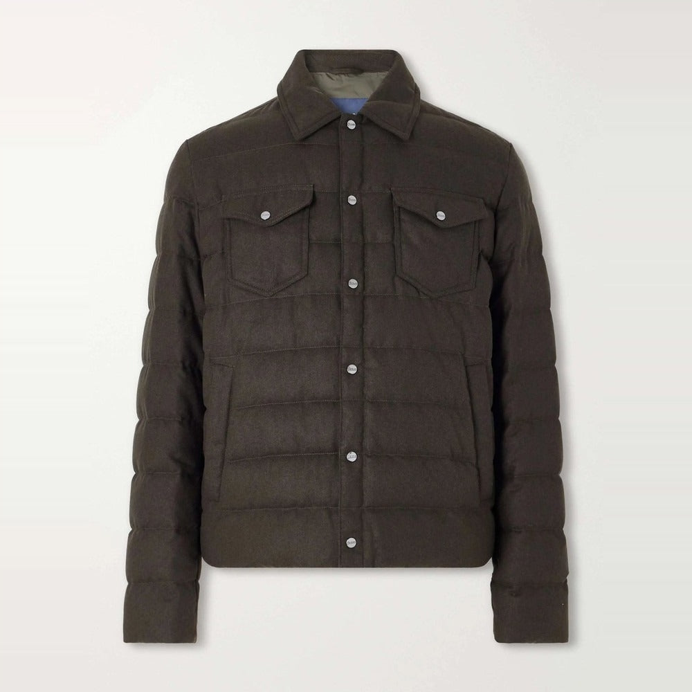 Men's Brown Quilted Flannel Down Jacket