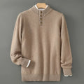 Men's Brushed Wool Sweater | Button Placket Pullover - Khaki
