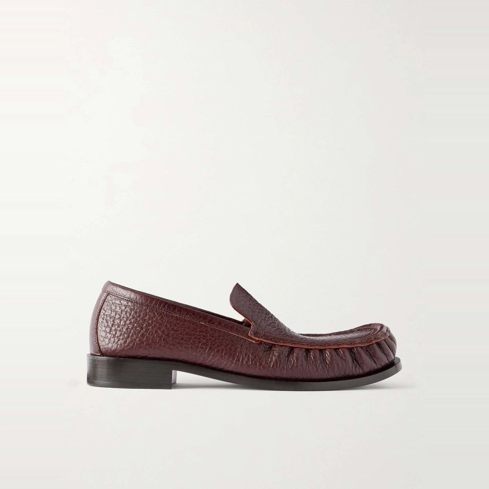 Men's Burgundy Pebbled Leather Moc Toe Loafers
