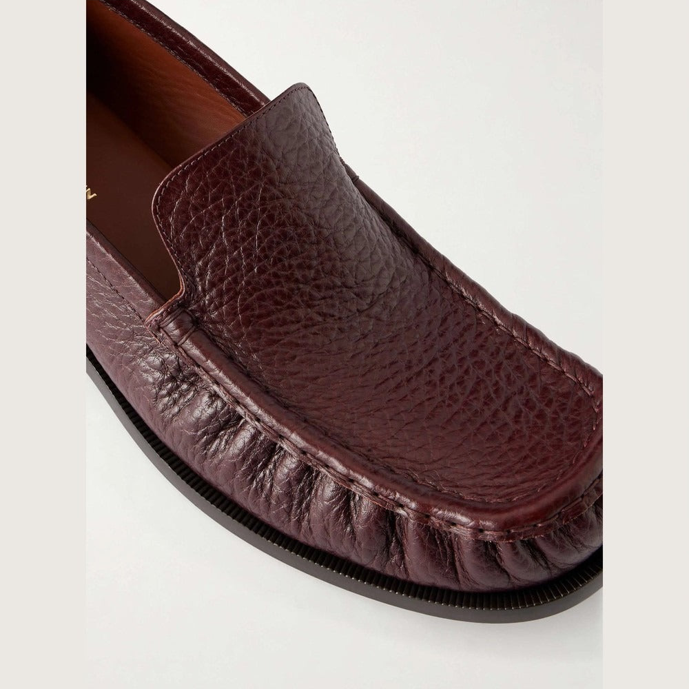 Men's Burgundy Pebbled Leather Moc Toe Loafers