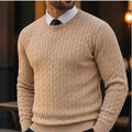 Men's Cable Knit Crewneck Sweater - Beige - on model