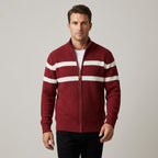 Men's Cable Knit Full-Zip Cardigan - Crimson - on model