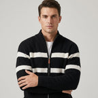 Men's Cable Knit Full-Zip Cardigan - Espresso Brown - on model