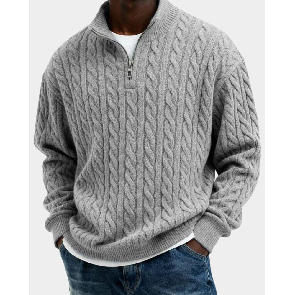 Men's Cable Knit Quarter-Zip Sweater - Grey