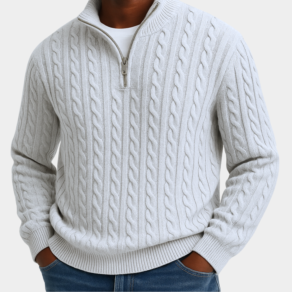 Men's Cable Knit Quarter-Zip Sweater - White