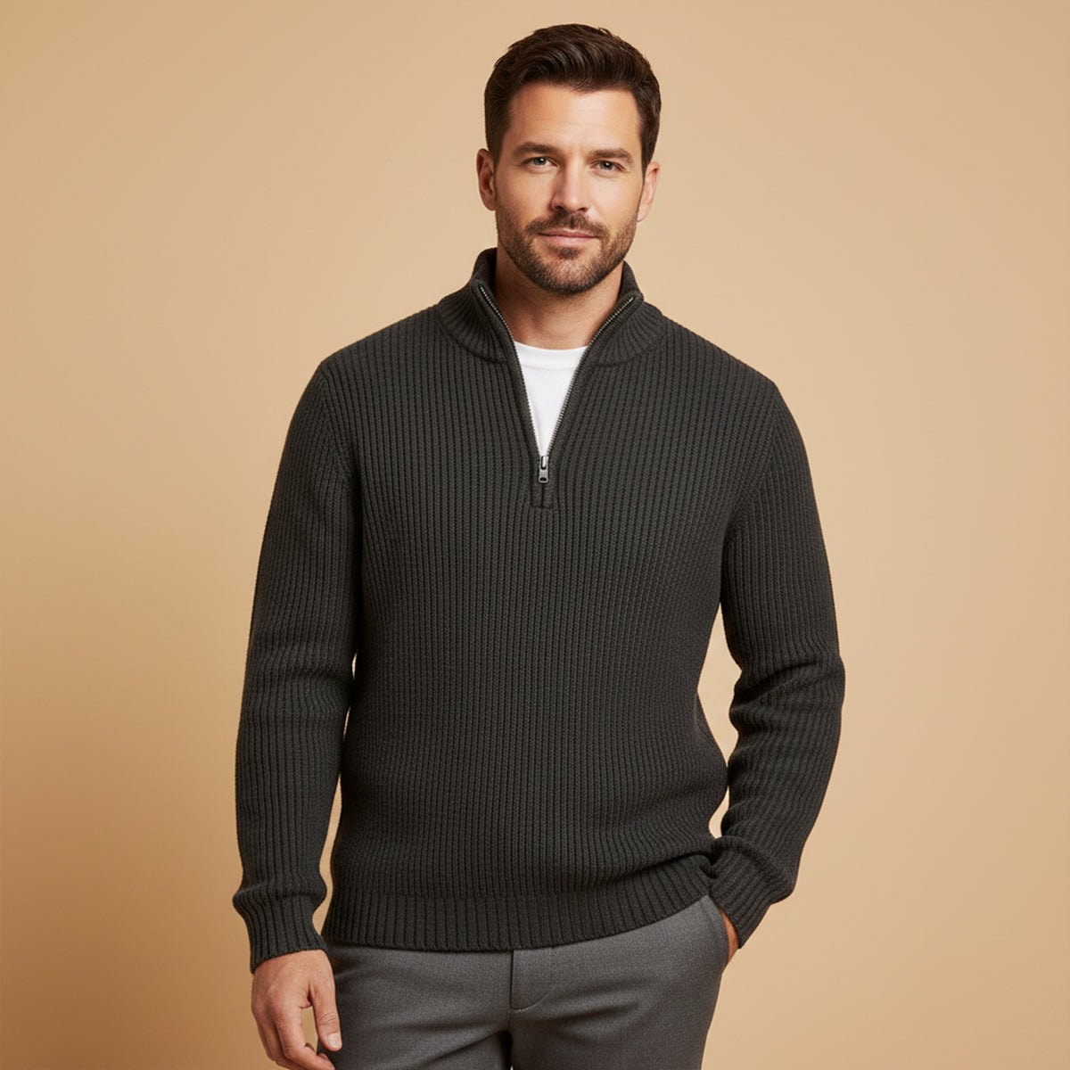 Men's Cashmere Knit Half-Zip Sweater - detail